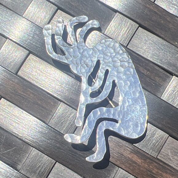 VTG Southwestern Native Sterling Silver 925 Hammered Kokopelli Pin Brooch 2” - Picture 4 of 4